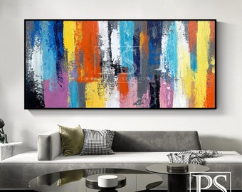 Colorful Abstract Oil Painting on Canvas, Textured Geometric Minimalist Art
