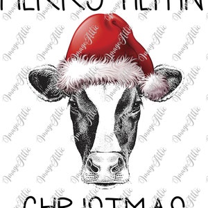 Merry Heffin Christmas - Heifer - Cow - Waterslide Decal - Clear - READY TO USE-  Yeti Decal -  42800 W