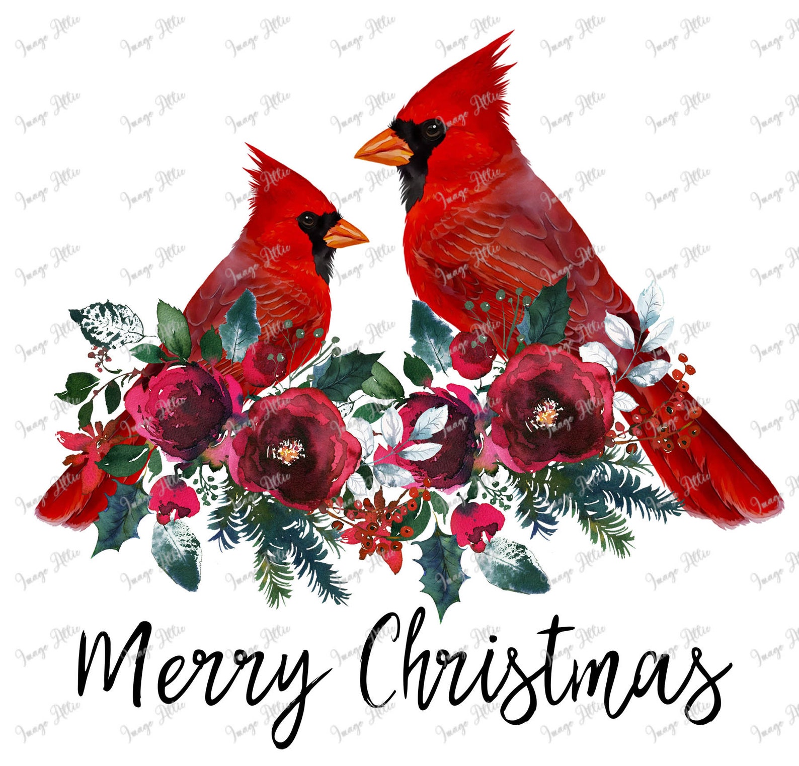 Merry Christmas Cardinals Waterslide Decal Clear READY TO USE Yeti