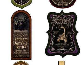 Halloween Apothecary Labels- Waterslide Decal - Clear - Yetti Supply - READY TO USE - 45812 W
