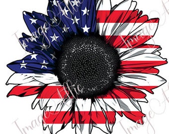 Patriotic Sunflower Flag -  Waterslide Decal - Clear - READY TO USE  - Tumbler Supply - Yeti Mug - 11206 W