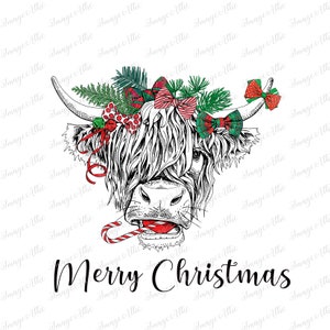 Merry Christmas Cow - Waterslide Decal - Clear - READY TO USE-  Yeti Decal -  60087 W