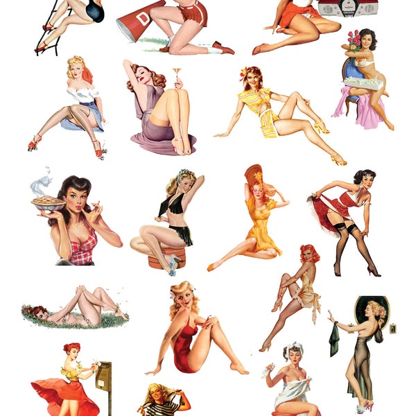 Vintage Bombshell Pin-up Girls  - Waterslide Decal - Clear - READY TO USE - 89297 W