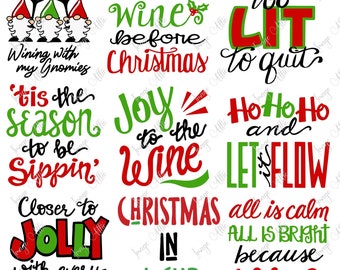 Christmas Wine Glass Sayings -  Waterslide Decal - Clear - READY TO USE - Yetti Supply -  11198 W