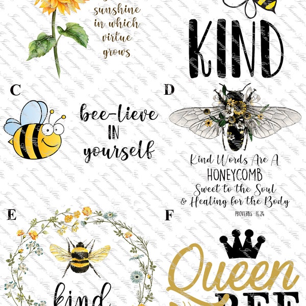 Bees, Bees, Bees  -  Waterslide Decal - Clear - READY TO USE - Laser Printed - Tumbler Supply - Yeti Decal - 13266 W