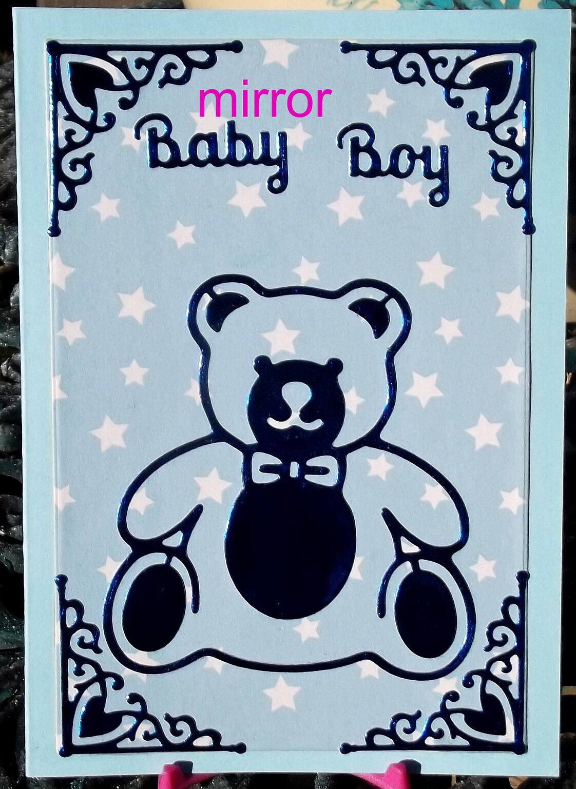 Blue Baby Boy Teddy Bear Card Handmade Baby Boy Card Blue Etsy