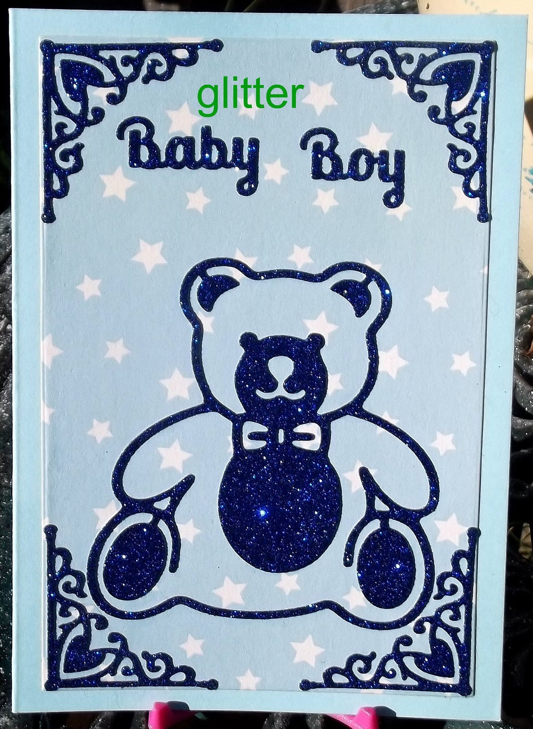 Blue Baby Boy Teddy Bear Card Handmade Baby Boy Card Blue Etsy