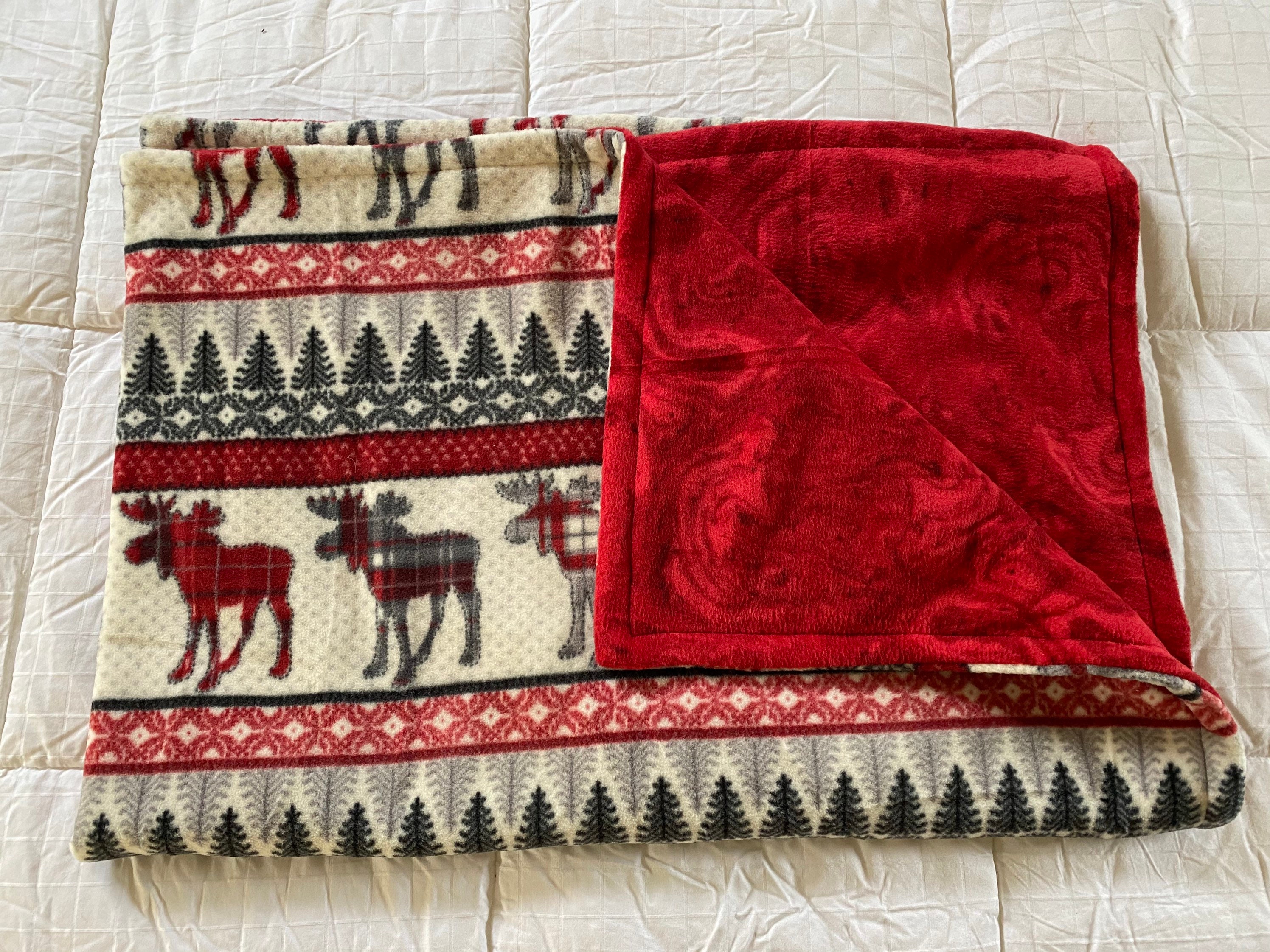 Winter Blanket Red Fleece Throw Moose Print Blanket Etsy