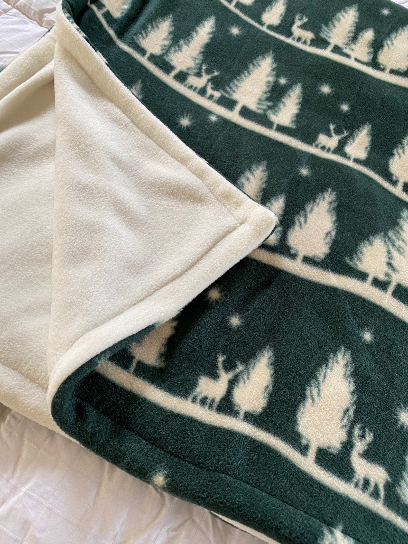 Winter Fleece Throw Blanket Pine Trees & Deer Winter Night Etsy