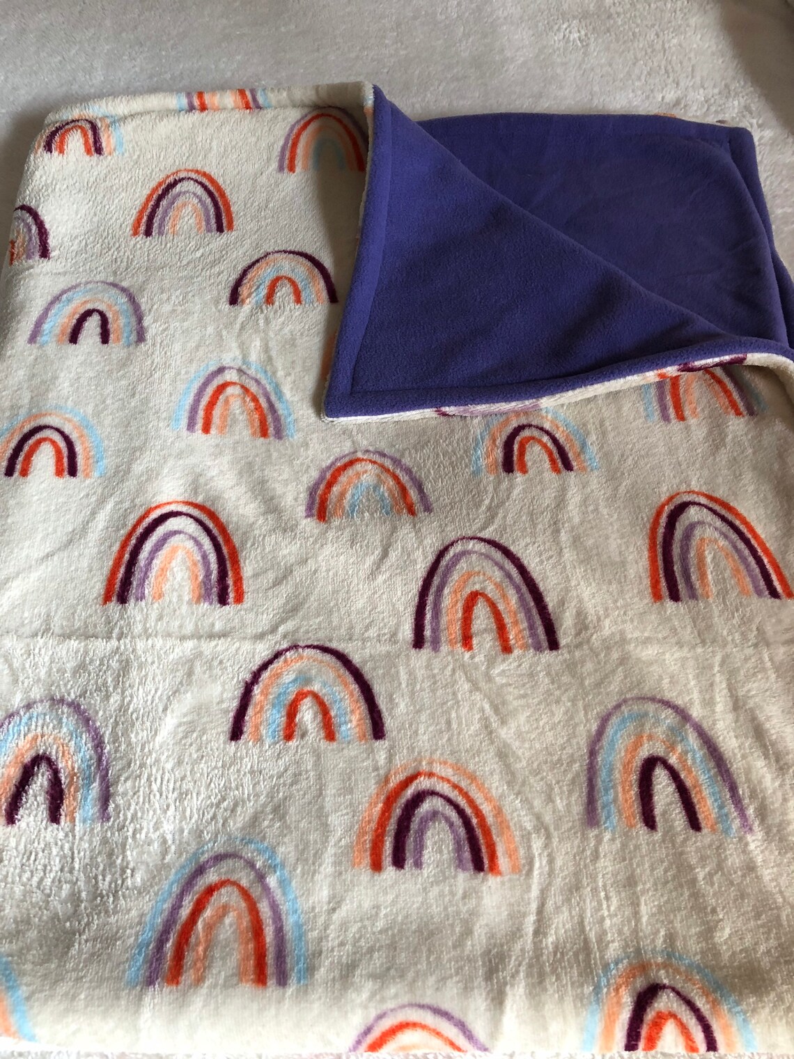 Muted Boho Rainbow Double Sided Fleece Girls Coral Blanket Etsy
