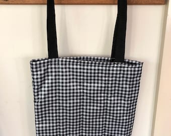 Zwart Wit Buffalo Check Handgemaakte Gevoerde Tote Bag | Markt /Boek/Kruidenier /Craft / Reizen Tote Gevoerde Wasbare Tas