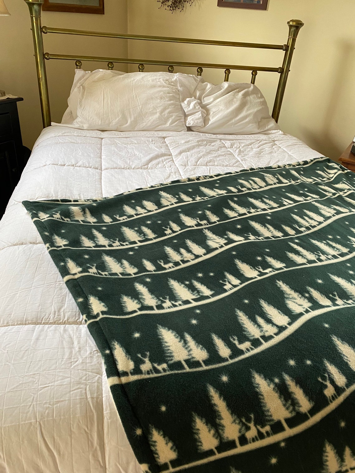 Winter Fleece Throw Blanket Pine Trees & Deer Winter Night Etsy