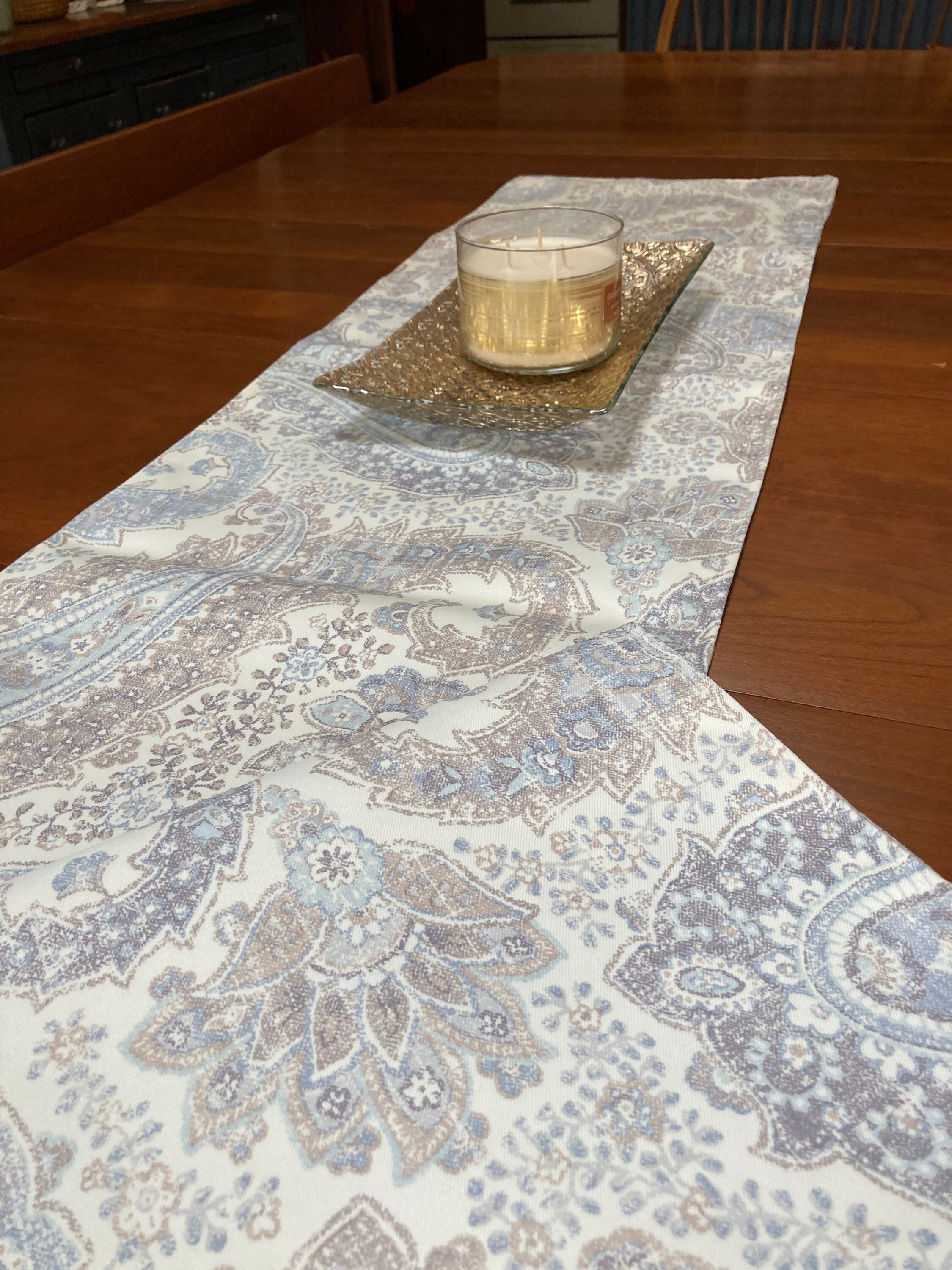 Blue Paisley Table Runner Luxury Table Runner Polyester Etsy
