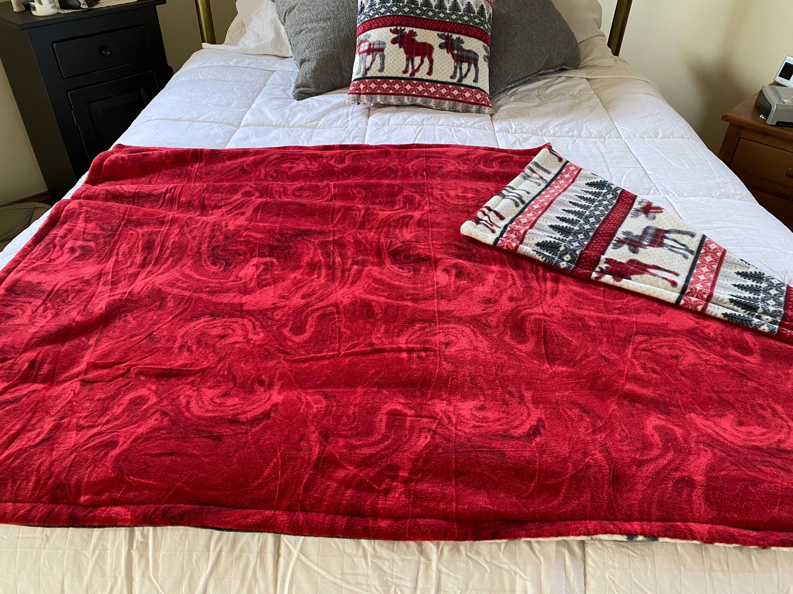 Winter Blanket Red Fleece Throw Moose Print Blanket Etsy
