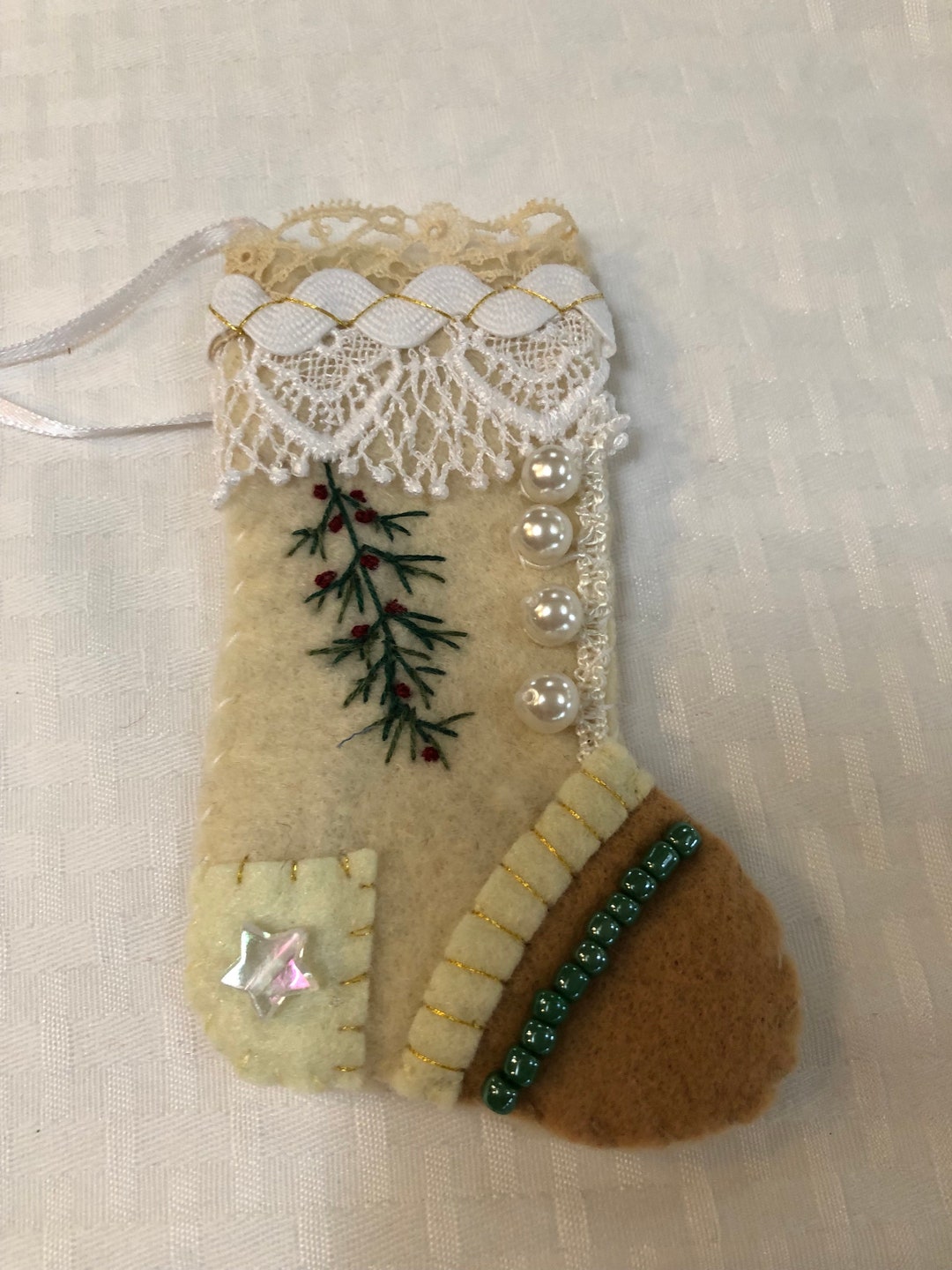 Yellow - Bell - Hand Embroidered Felt Christmas Decor Ornament 38