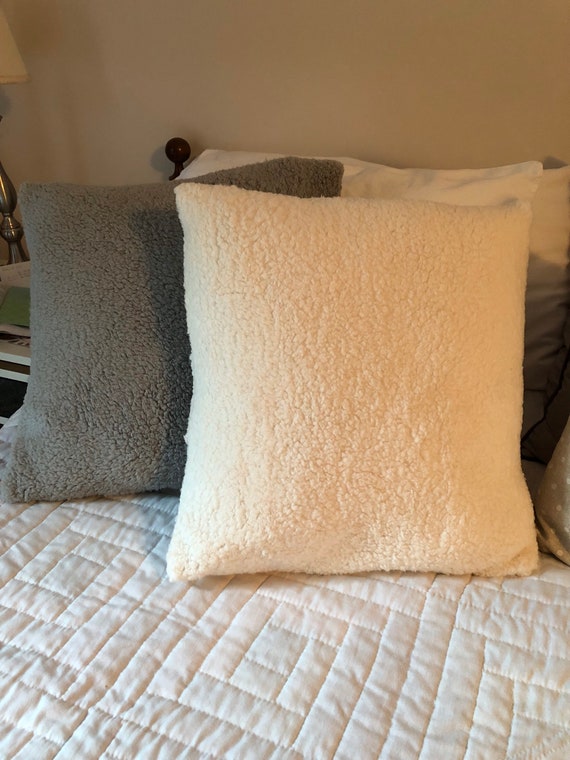 Fleece Sherpa Sofa Throw Pillows White gray black cream Pillows Cozy Soft Winter Pillow Cover snuggle Bed Pillows Removable Cover Etsy