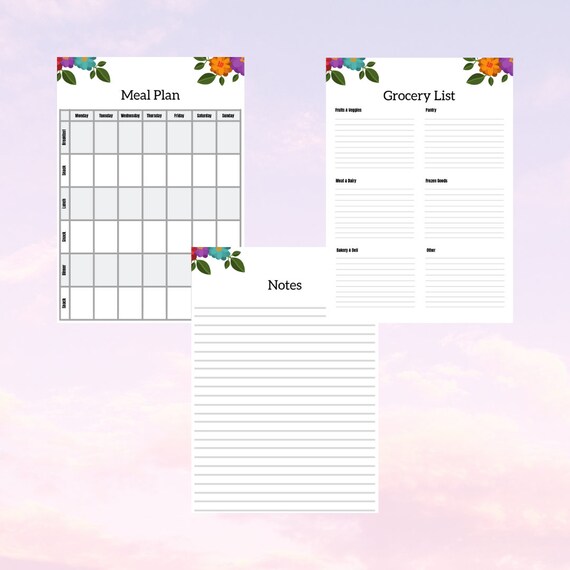 Meal Plan Grocery List Notepad A4 85x11 Weight Loss Etsy