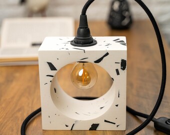 Handmade Jesmonite Terrazzo Table Lamp, Modern Minimalist Bedside Lighting