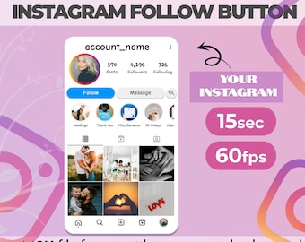 Personalisierte benutzerdefinierte animierte Instagram Follow Button Overlay für Youtube Videos