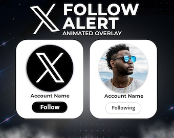 Custom animated Twitter X follow button popup overlay for intro videos