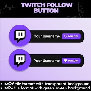 Anpassad Twitch-följanimering: Prenumerationsknappöverlägg (MOV-, MP4-, Webm-filer)