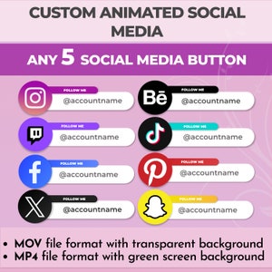 5 Custom Animated Social Media Lower Thirds for Youtube Intro Videos | Instagram Twitter Twitch Tiktok Lower Thirds