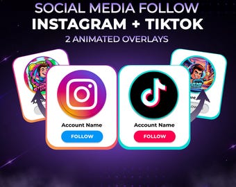 Instagram- und TikTok-Follow-Animationen – 2 animierte Overlays | Social-Media-Follow-Buttons | Stream-Overlay