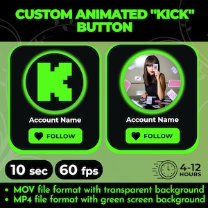 Custom Animated Kick Follow Button Overlay for Intro Videos - Etsy