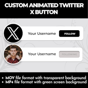 Custom animated Twitter X follow button popup overlay for intro videos