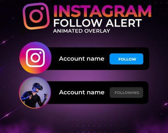 Instagram Follow Button Animation for Streamers, Custom Animated Overlay, Twitch YouTube Social Media Intro
