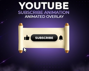 Animated YouTube Subscribe Button | Vintage Scroll Overlay | MOV Alpha, MP4 | Like, Bell Animation