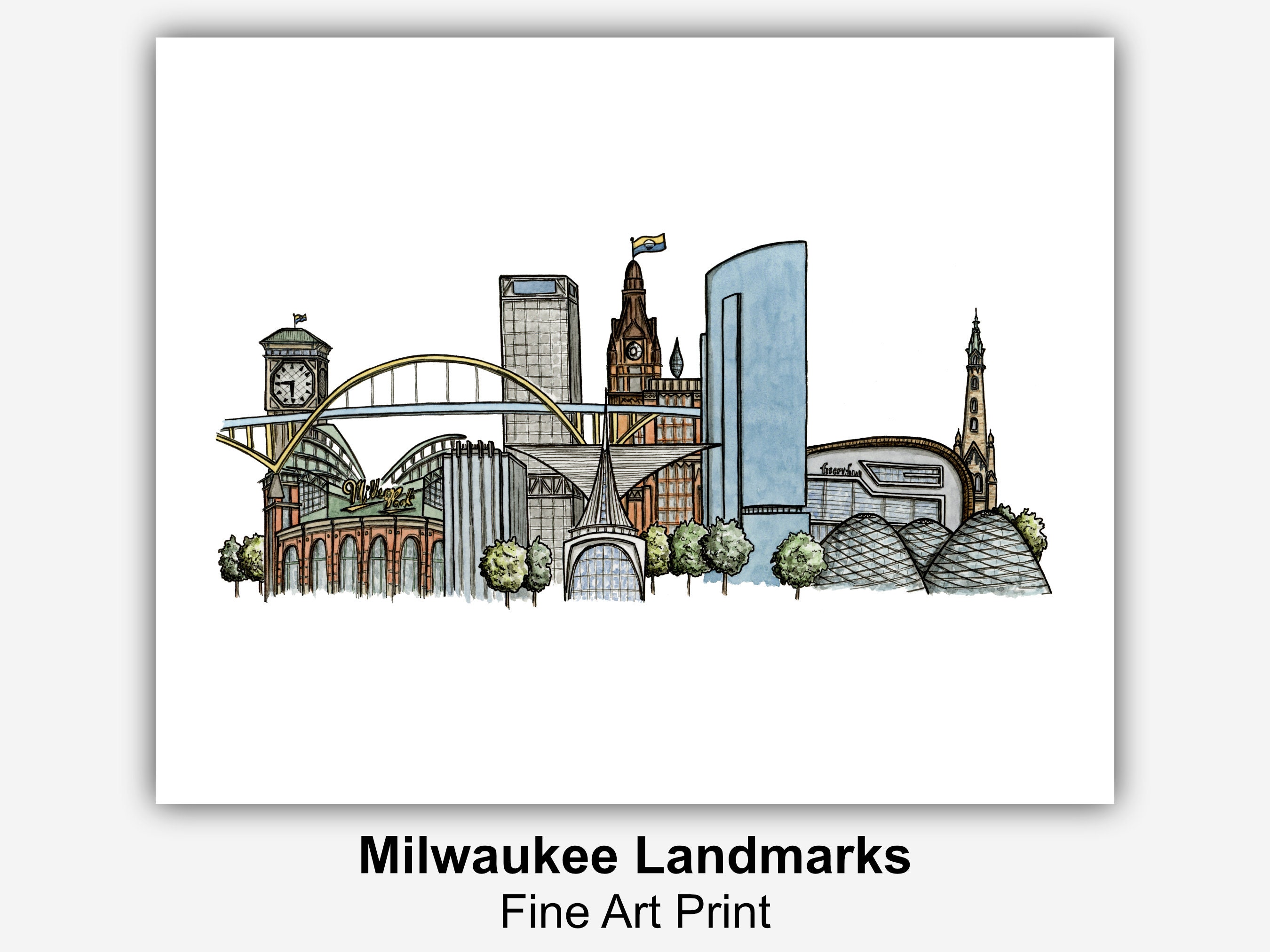 Milwaukee Landmarks - Watercolor Art Print // Milwaukee Gift, Wall Art, Housewarming Gift, Milwaukee Skyline Art | Lynndale Print Shop