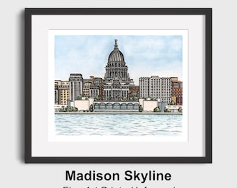 Madison Skyline - Watercolor Art Print // Madison Wisconsin Gift, UW Madison Student Graduation Gift, Wall Art, Painting | Lynndale Print