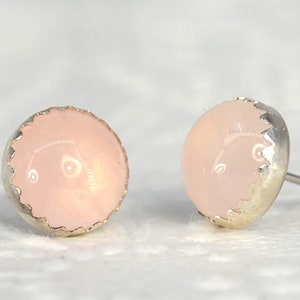 Rose Quartz Stone Silver Stud Earrings Round 10mm  Stud Earrings, Silver Polished Finished  Rose Pink Stud Earrings Hand Fashioned with care