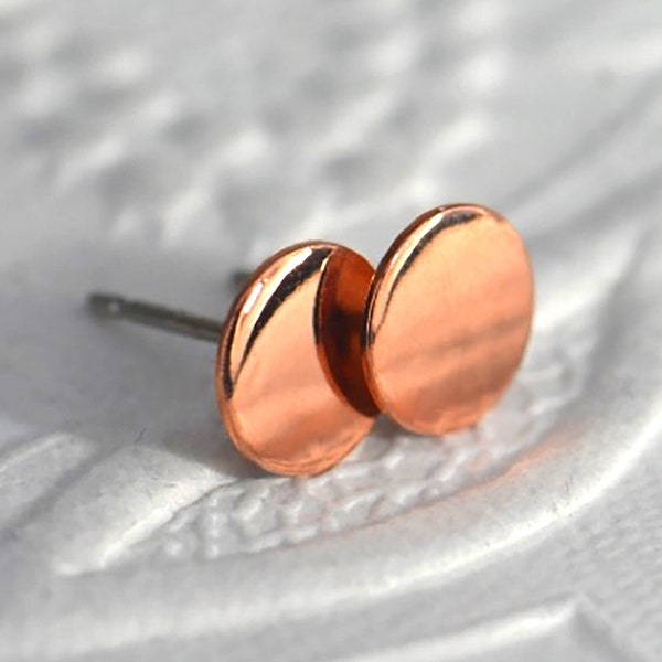 Copper Stud Earrings Round 3m-12mm Tiny - Large Earrings, Hammered or Polished Earrings, Mini Small Earrings,  Earrings Copper Stud Earrings