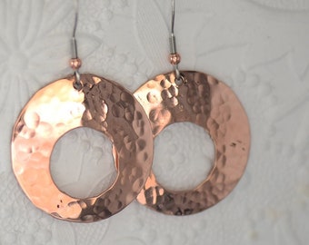 Copper Hammered Hemispherical Large - Small Round Drop Earring 2 inch to 1/2 Inch  With  or Without Center Hole Signed Made of 100% Copper