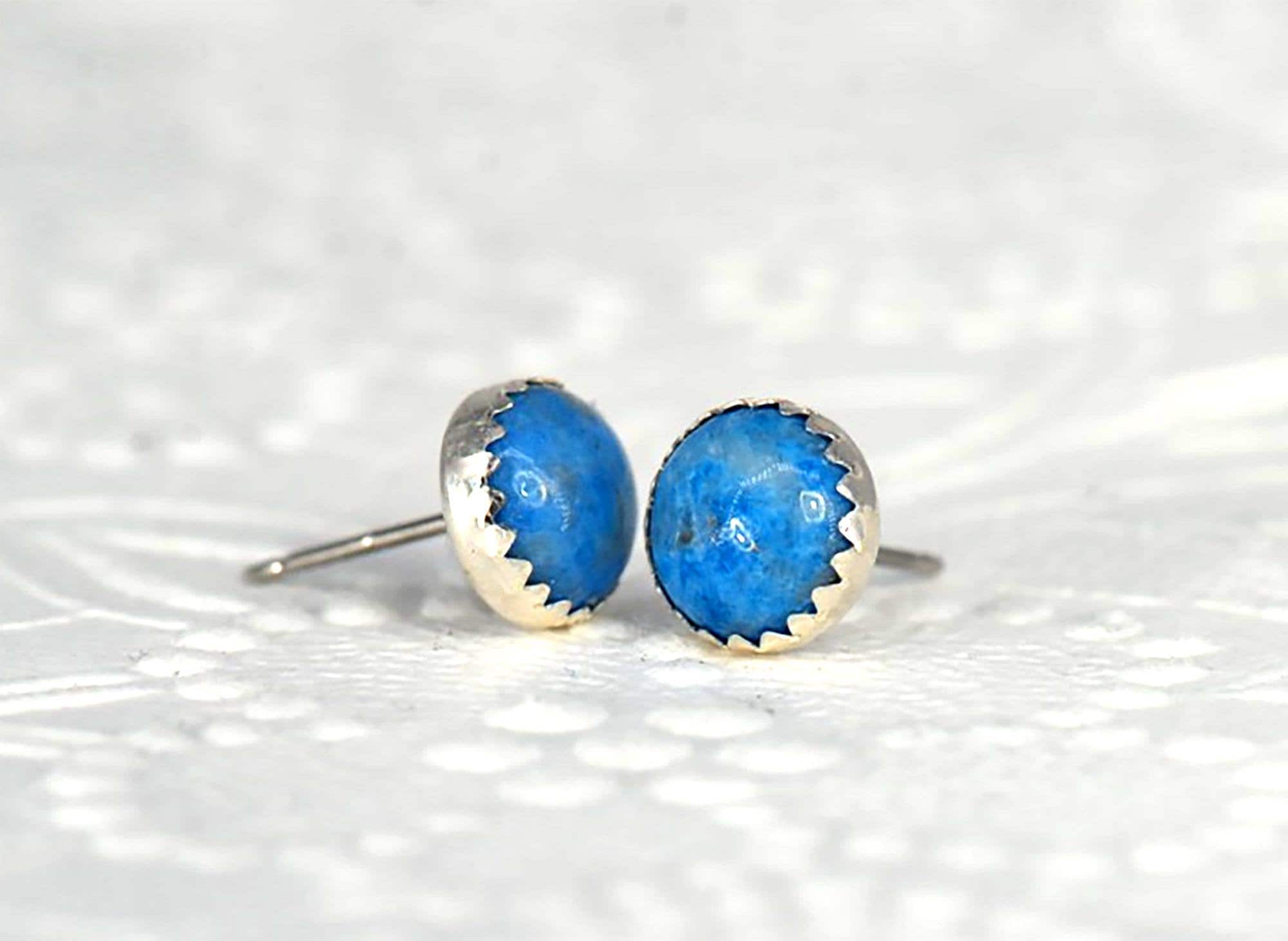 Orecchini A Borchia In Lapislazzuli Blu Naturale – Rotondi 6/8/10 Mm – Placcati Argento - Foto 3