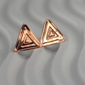 Copper Triangles Stud Earrings Textured and Polished Stud Earrings  1/2 inch  100 Percent Copper Textured Earrings, Various Stud Lengths