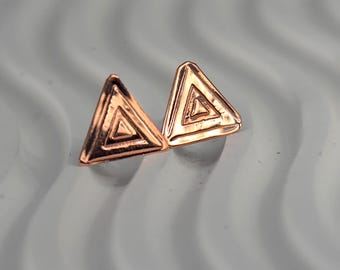 Copper Triangles Stud Earrings Textured and Polished Stud Earrings  1/2 inch  100 Percent Copper Textured Earrings, Various Stud Lengths