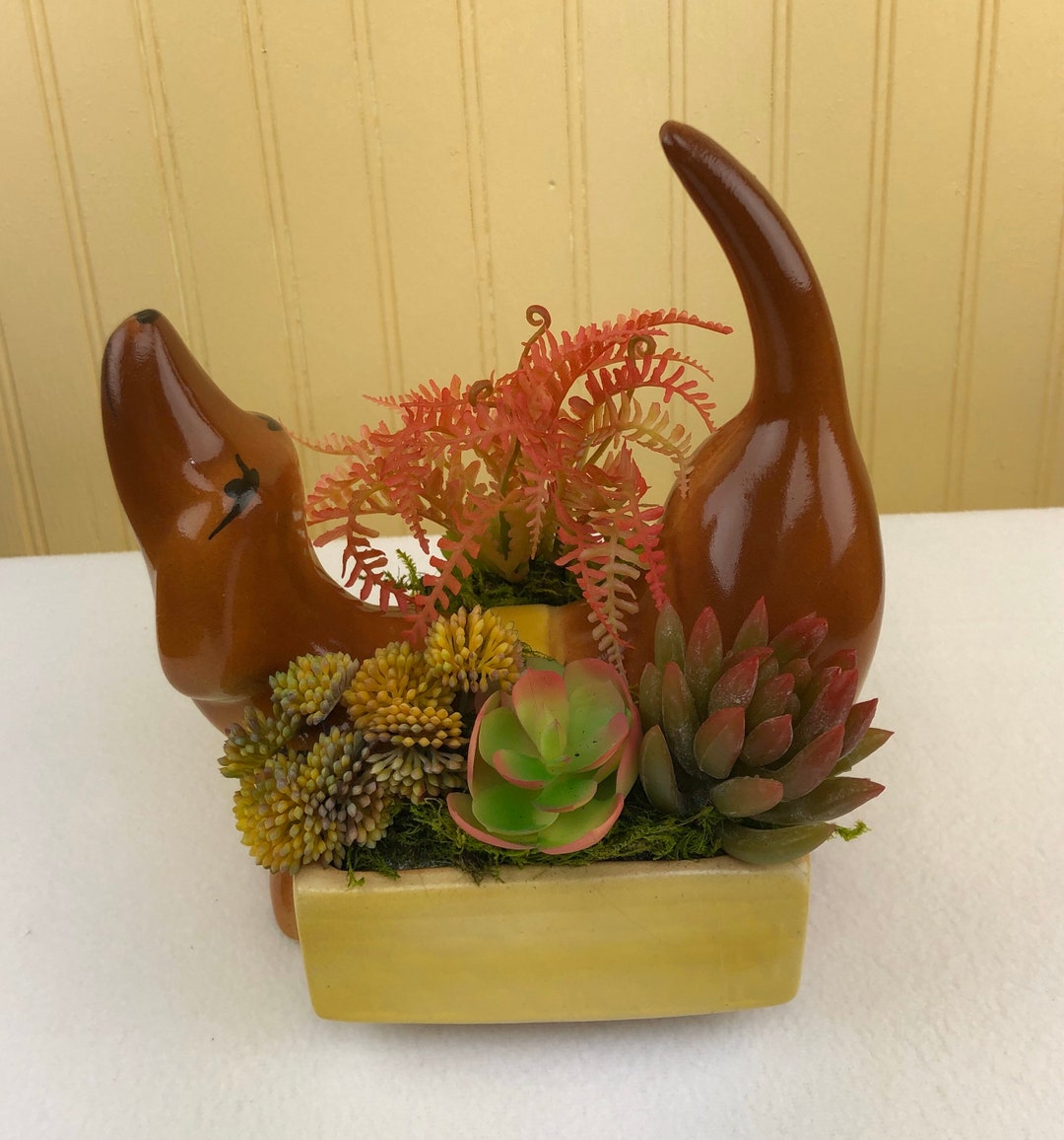 Dachshund Planter, Dachshund Lover Gift, Faux Succulent Arrangement ...