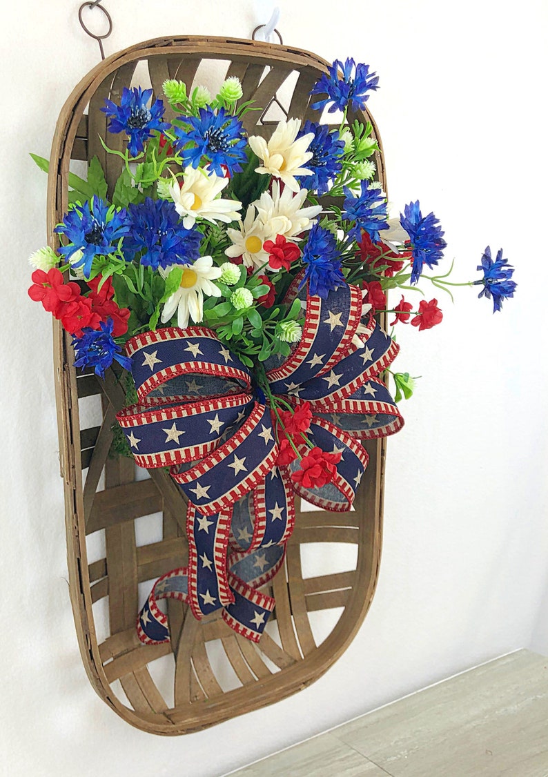Patriotic Flower Tobacco Basket for Front Door Rustic Wall | Etsy