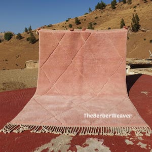 Pink rug, Moroccan Beni Mrirt handmade wool rug with hollow design, Soft fluffy rug, made to order