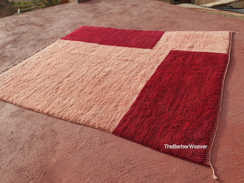 Moroccan Rug Pink Wine Red Beni Mrirt Wool Rug, Custom Rug, Tufted Rug, Living Room Rug, Nursery Rug, Boho Home Decor