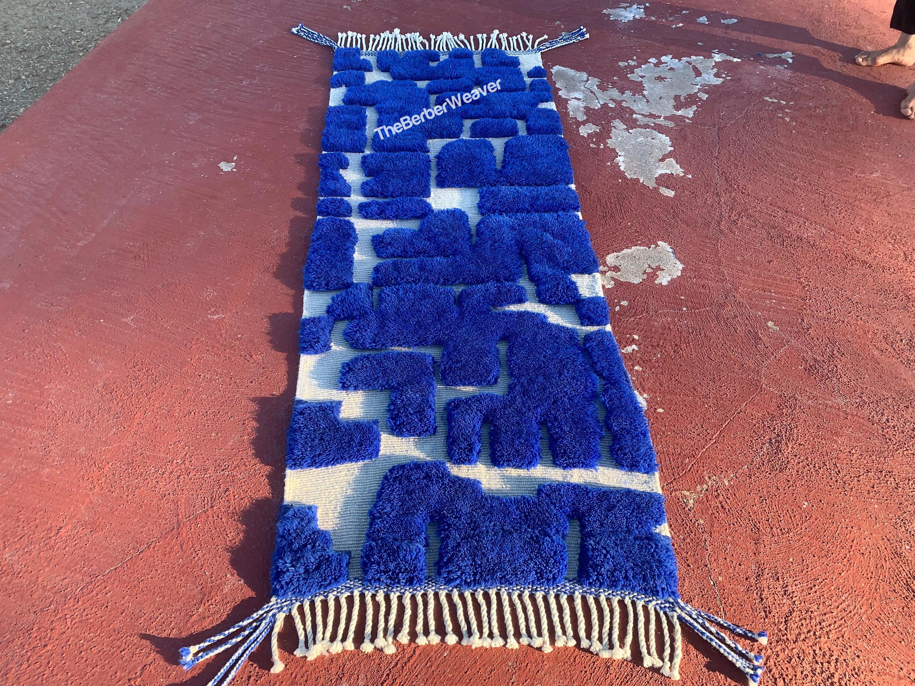 Royal Blue Runner Rug, White Hollow Design, Moroccan Rugs Runner ...