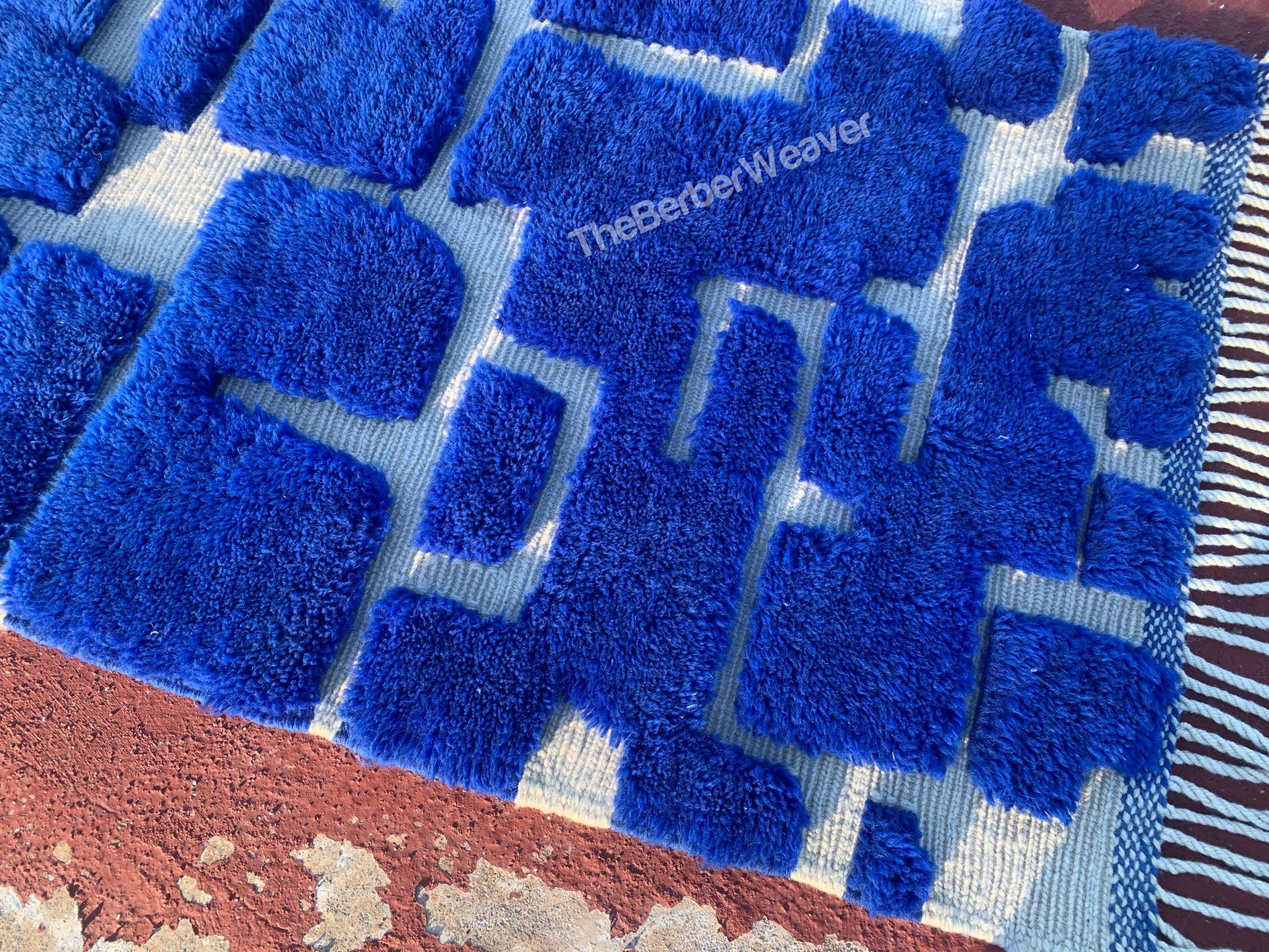 Royal Blue Runner Rug, White Hollow Design, Moroccan Rugs Runner ...