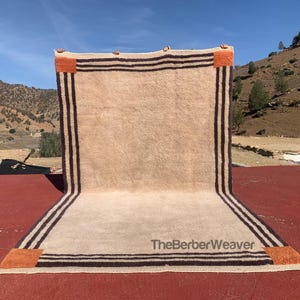 Natural beige rug, Framed with Dark brown Handmade rug ,beige color ,Moroccan rug, Wool Rug,Beni Mrirt rug, made to order