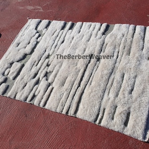 Off White Moroccan Handmade Wool Rug Sage Green Hollow Design Area Customizable Berber Tribal Beni Mrirt Unique Custom Size