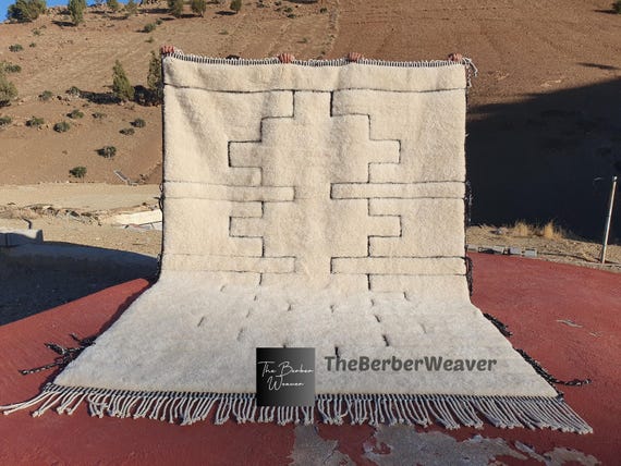 Moroccan Wool Rug, Handmade Rug, Modern Minimalist Geometric Boho Rug, Fluffy Striped Bedroom Rug, Customisable Rug for Cozy Home Decor