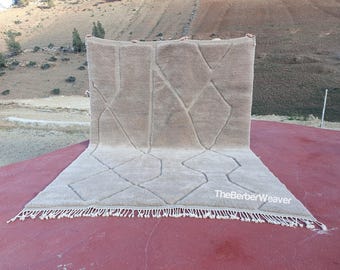 Alfombra marroquí, hecha con color beige natural, alfombra hecha a mano, alfombra marroquí, alfombra de lana, Beni Mrirt, hecha a pedido