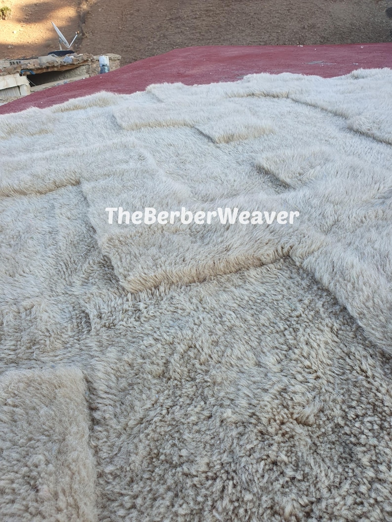 9ft Round Rug, Natural Beige Moroccan Handmade Round Rug, High and Low ...
